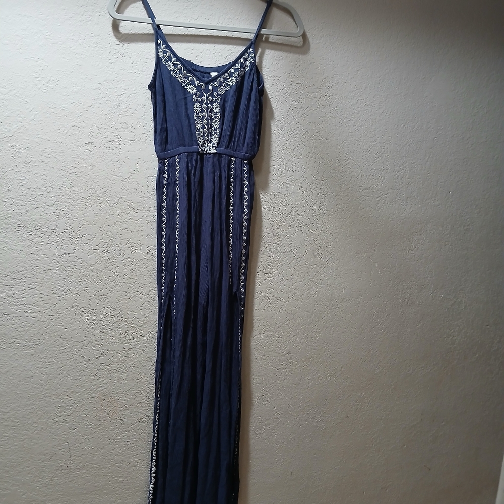 American Rag Navy Maxi Dress with White Embroidery